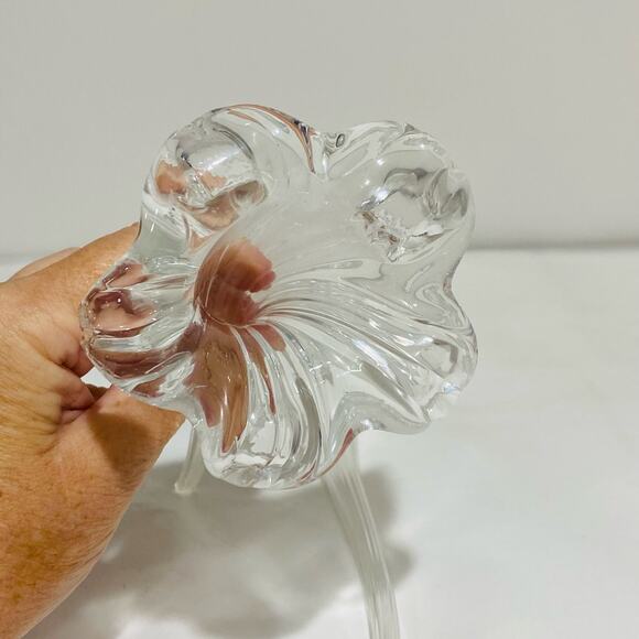 Clear Art Glass Flower Two Handmade Blown Large Textured Shapely Floral Stems - Picture 2 of 10